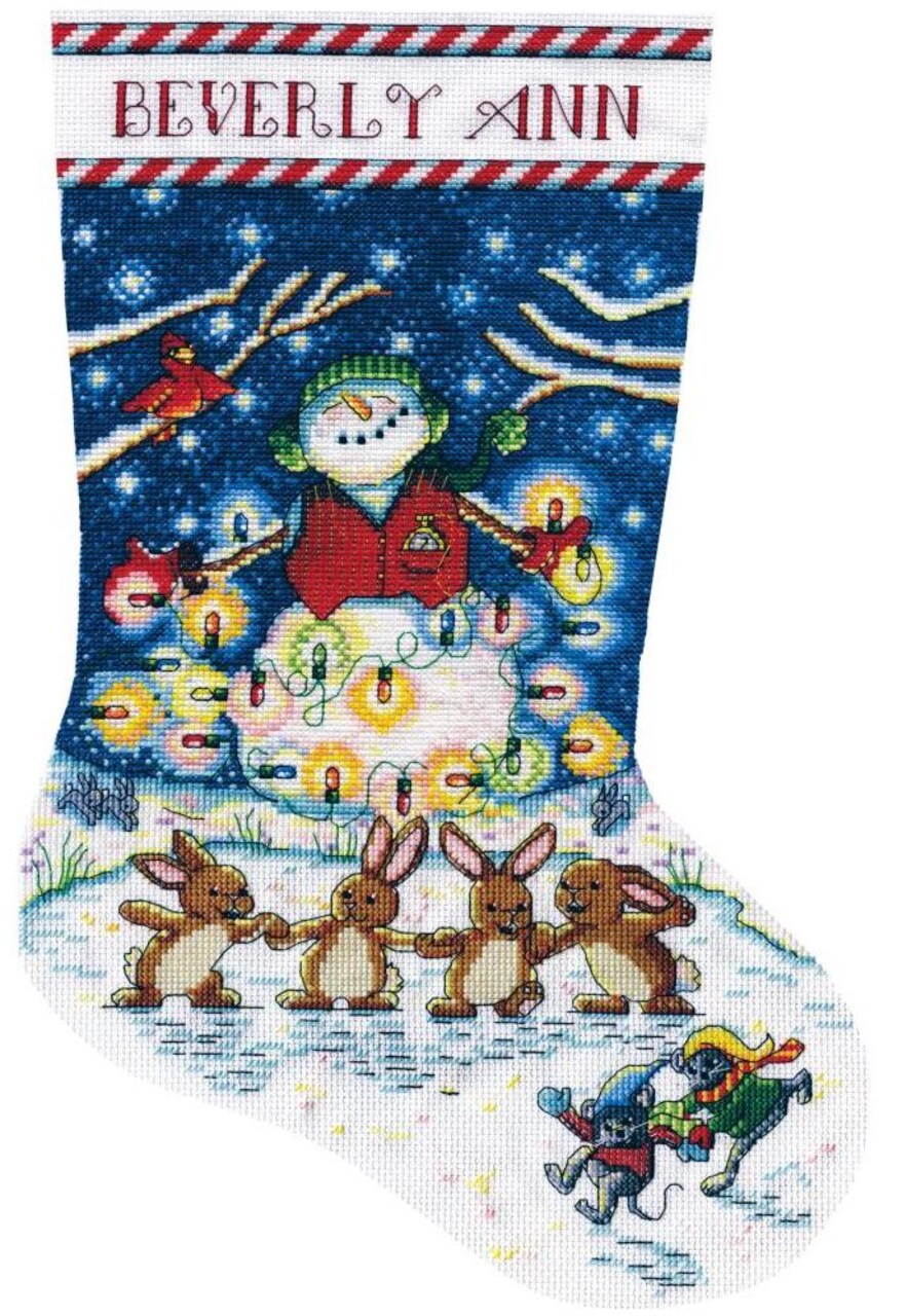 DIY Design Works Light Night Bunnies Christmas Counted Cross Stitch Stocking Kit